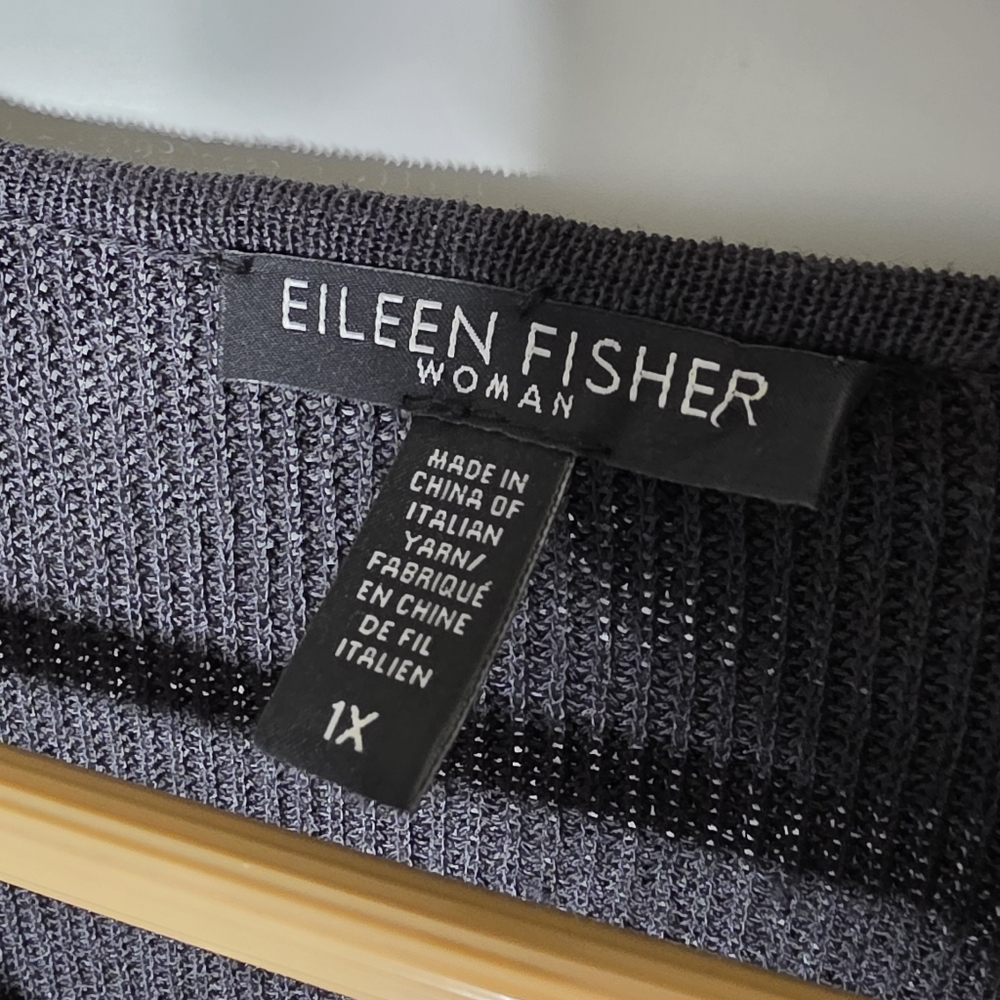 Eileen Fisher Black and white Striped Linen blend poncho style knit top Size 1X - Picture 4 of 8